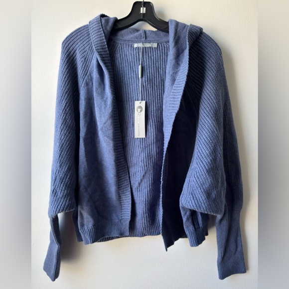 InCashmere Women’s Cotton Blend Blue Hooded  Sweater Cardigan - Picture 9 of 9